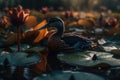 Nature and Wildlife A Cinematic Shot of Vibrant Morning Glory Flower and Ducks