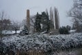 Beautiful snowy landscape in the park recreation area of Berliners in December. Berlin, Germany