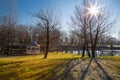 Nature in winter time, lake and arbour