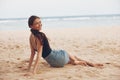 nature woman sea beach freedom white vacation sand travel sitting smile