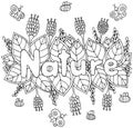 Nature word - coloring page for adults and children. Doodle cart