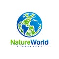 Nature World logo design template vector. Earth with Leaf logo concept. Planet and eco symbol or icon. Unique global and natural, Royalty Free Stock Photo