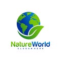Nature World logo design template vector. Earth with Leaf logo concept. Planet and eco symbol or icon. Unique global and natural, Royalty Free Stock Photo