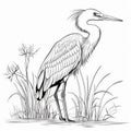 Naturecore Heron Coloring Page With Delicately Rendered Landscapes