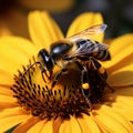 Natures beauty Closeup bumblebee on a sunflower