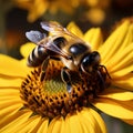 Natures beauty Closeup bumblebee on a sunflower