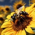 Natures beauty Closeup bumblebee on a sunflower