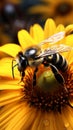 Natures beauty Closeup bumblebee on a sunflower