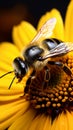 Natures beauty Closeup bumblebee on a sunflower