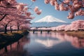 Natures beauty Mt Fuji and cherry blossoms at Kawaguchiko lake