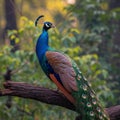 Natures beauty a peacock displays its grandeur on a tree