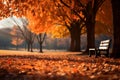 Natures canvas a park adorned with vivid autumnal orange hues