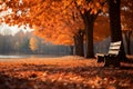 Natures canvas a park adorned with vivid autumnal orange hues