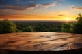 Natures canvas Wooden table ready for product display at sunset