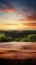 Natures canvas Wooden table ready for product display at sunset