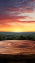 Natures canvas Wooden table ready for product display at sunset