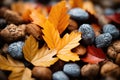 Natures Carpet Colorful leaves blanketing the forest - stock photo concepts