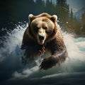Natures danger captured grizzly bear catching salmon in a river
