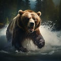 Natures danger captured grizzly bear catching salmon in a river