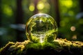 Natures embrace Earth sphere crystal bathed in sunlight on moss