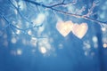 Natures embrace Two hearts on a branch in a snowy forest