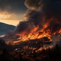 Natures fury Mountains ablaze with a wildfire in a daytime setting Royalty Free Stock Photo