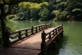 Natures harmony Bridge against a scenic lake at Pang Oung