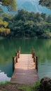 Natures harmony Bridge against a scenic lake at Pang Oung