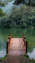 Natures harmony Bridge against a scenic lake at Pang Oung