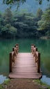 Natures harmony Bridge against a scenic lake at Pang Oung