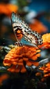 Natures harmony butterfly delicately resting on an orange garden flower