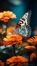 Natures harmony butterfly delicately resting on an orange garden flower