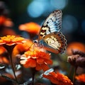 Natures harmony butterfly delicately resting on an orange garden flower