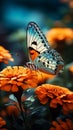 Natures harmony butterfly delicately resting on an orange garden flower