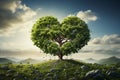 Natures love heart shaped tree flourishes amidst lush green grass Royalty Free Stock Photo