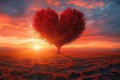 Natures love Vibrant red heart shaped tree set against sunset backdrop Royalty Free Stock Photo