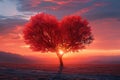 Natures love Vibrant red heart shaped tree set against sunset backdrop Royalty Free Stock Photo