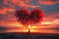 Natures love Vibrant red heart shaped tree set against sunset backdrop Royalty Free Stock Photo