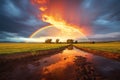 Natures marvel Double rainbow graces the expansive field scenery