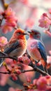 Natures palette Colorful birds on cherry tree branches Royalty Free Stock Photo