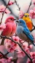 Natures palette Colorful birds on cherry tree branches Royalty Free Stock Photo