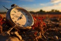 Natures reminder clock amid dried soil, a conceptual message of time