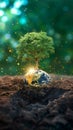 Natures revival Earth day concept with a tree growing symbolically