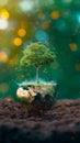 Natures revival Earth day concept with a tree growing symbolically