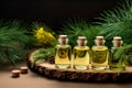 Natures scents Coniferous essential oils in small glass bottles showcased