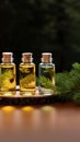 Natures scents Coniferous essential oils in small glass bottles showcased