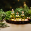 Natures scents Coniferous essential oils in small glass bottles showcased