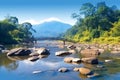 Natures serenity Lake bridge with a peaceful and zen atmosphere Royalty Free Stock Photo