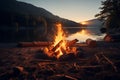 Natures warmth Bonfire campfire by the lake in an outdoor landscape