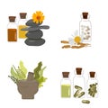 Naturopathy, aromateraphy, herbal alternative medicine design concept or logo icons set, naturopathic therapy isolated Royalty Free Stock Photo